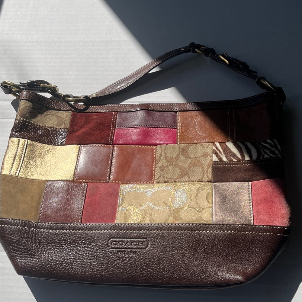 Coach Women's Patchwork Shoulder Bag - Brown, Gold, Red